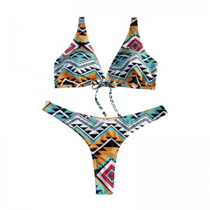 Virágos etnikai stílusú íj íj széles heveder kétrészes fürdőruhát