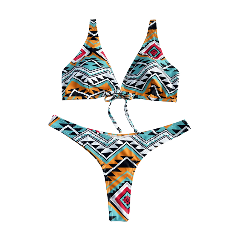 Virágos etnikai stílusú íj íj széles heveder kétrészes fürdőruhát