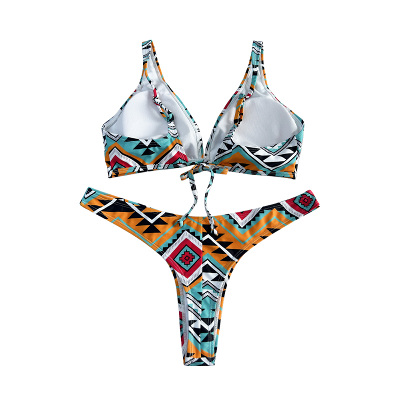 Virágos etnikai stílusú íj íj széles heveder kétrészes fürdőruhát