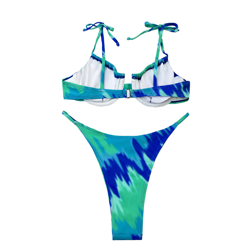 Csipkézzön fel a kötőfékes kerek csésze aranyos türkizkéknyomtatott split fürdőruhát