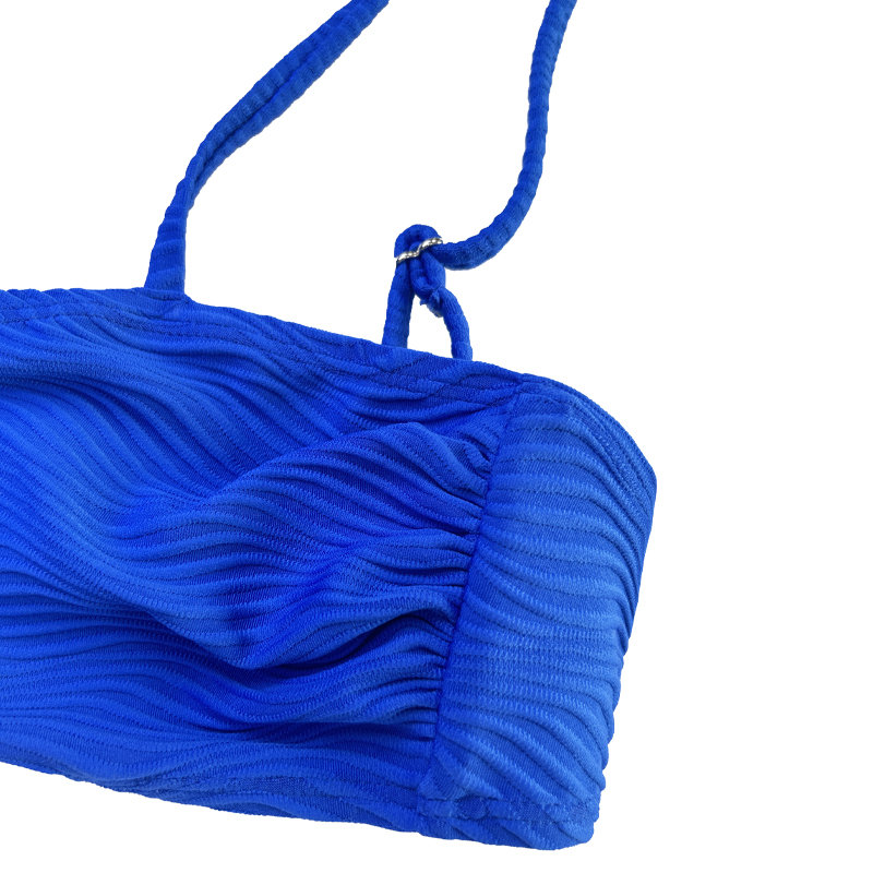 Kék redős speciális szövetminta osztott fürdőruhát