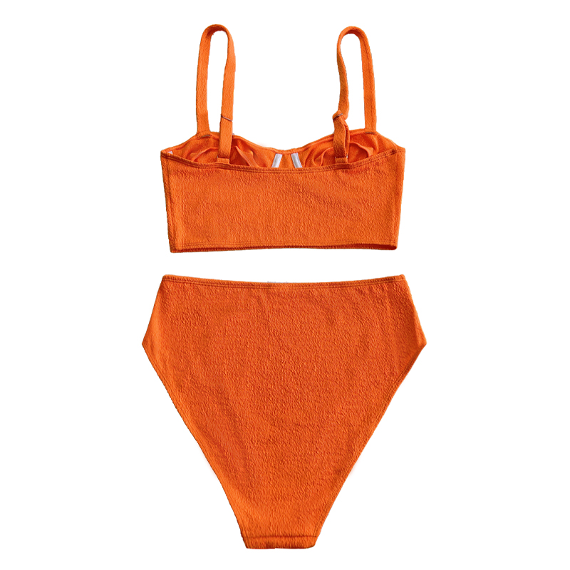 Narancssárga fodros szövet széles szegély mellszobor -line osztott fürdőruhát