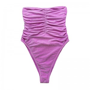 Lila ezüst pántnélküli vállnélküli vállnélküli egy darabból álló fürdőruhát