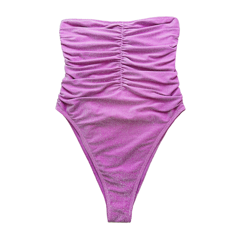 Lila ezüst pántnélküli vállnélküli vállnélküli egy darabból álló fürdőruhát