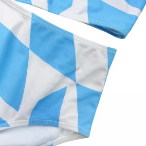 Kék és fehér geometriai mellény egyszínű széles szíj -osztott fürdőruhát