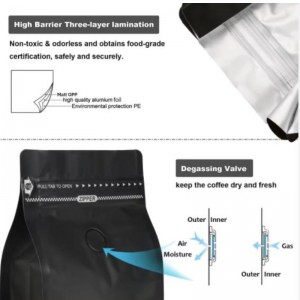 Környezetbarát kávézsák szeleppel és cipzárral ellátott kávécsomagolózsákokkal