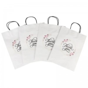 Nagykereskedelem testreszabott méretűnyomtatási logó divatos köszönet fehér kraft papír táska Különlegesnapi esküvői személyre szabott ajándéktáska fogantyúval