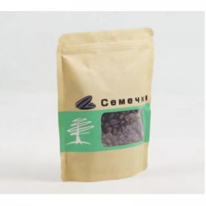 Környezetbarát, lazítható laminált barna kraft papírcsomagoló élelmiszerzsák cipzáras lock stand up tasak kraft táska ablak