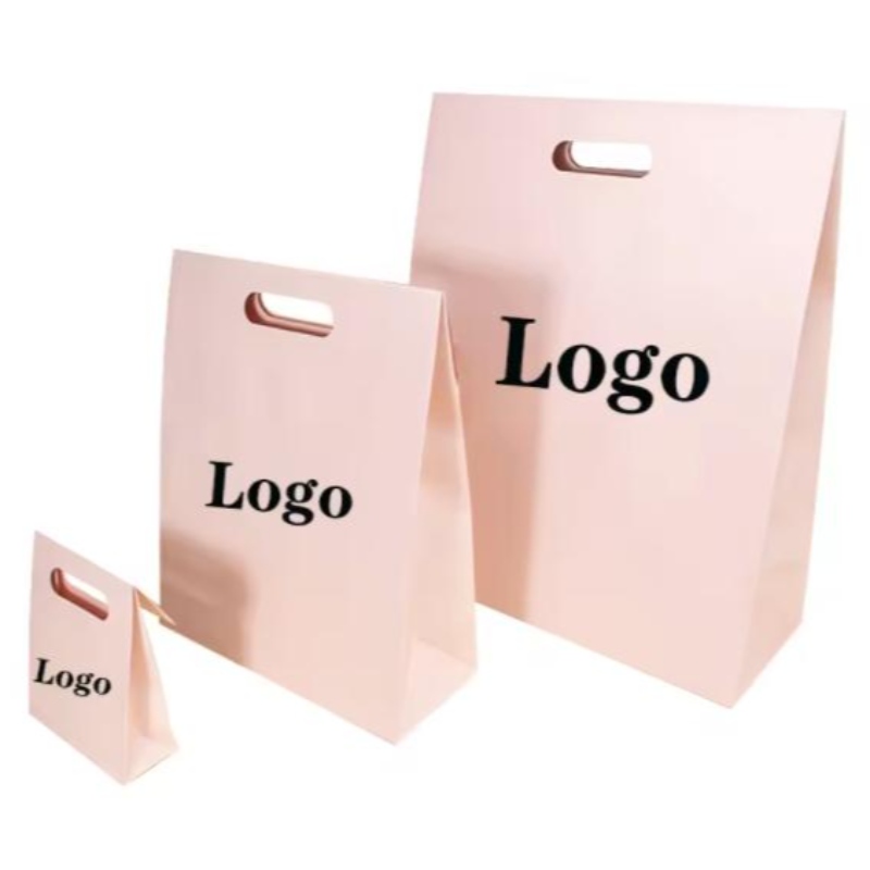 Újrahasznosítható szerszámvágó fogantyú foltos UV egyedi logó esküvői születésnapi ajándék rózsaszín ruházat csomagolás színes design papír bevásárló táska