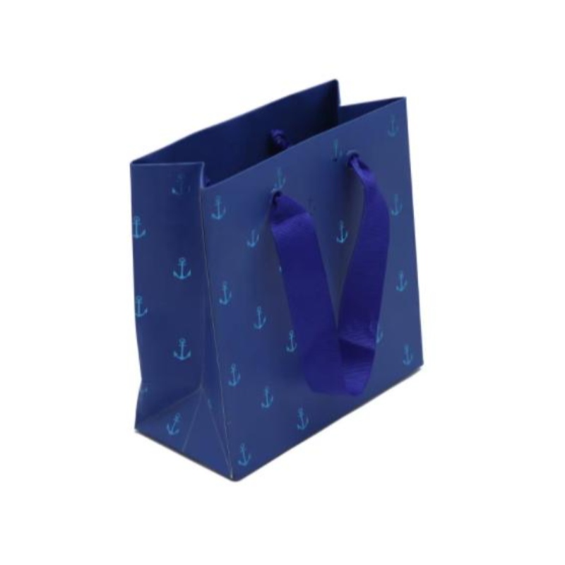 Kis kék ékszeres papírzacskók luxus fólia bélyegző ajándékpapír táskák fogantyúval egyedi mini papírzacskók