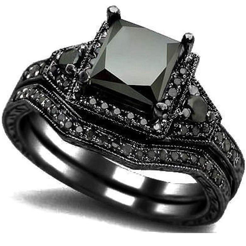 Hongde Black Onyx Princess Cut Anniversary menyasszonyi gyűrű gyémántnőnek férfinak