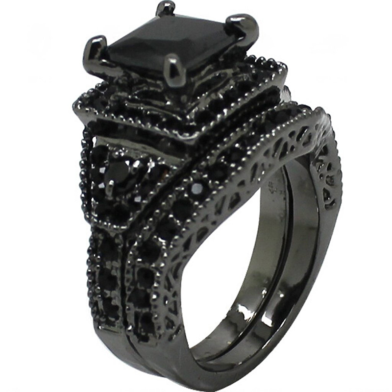 Hongde Black Onyx Princess Cut Anniversary menyasszonyi gyűrű gyémántnőnek férfinak