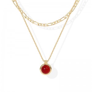 Hongde Golden Harmony rétegesnyaklánc 1-----14K aranyozott rétegesnyakláncok Női Drágakő medál Figaro láncosnyaklánc karneol, zöld aventurin, malachit rétegesnyaklánc