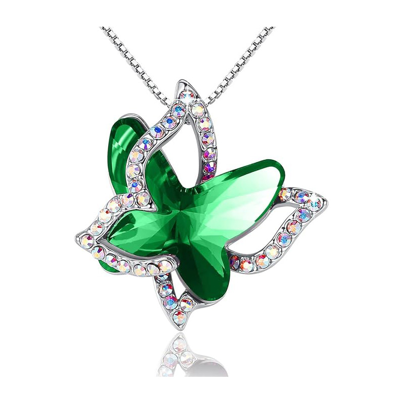 Emerald Radiance Star Pendant Butterfly Birthstone Crystalnyaklánc - Ezüst tónusú, 18