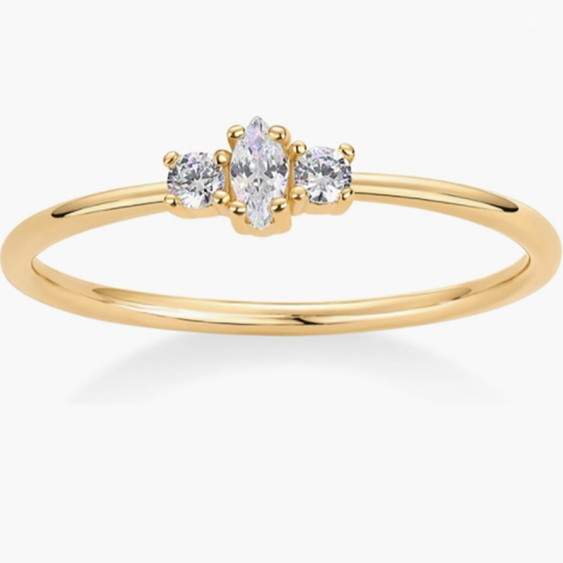 Elegáns 18K arany-925 sterling ezüst gyűrűvel borított Marquise és kerek-Vágott köbös cirkóniumkövek - Minimalista egymásra rakási zenekar