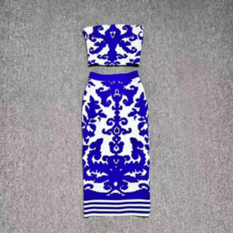 Nyári Jacquard kötött bustier, kötött Jacquard csípő-Hosszú szoknya készlet