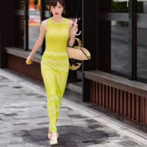 Nyári kötött kereknyak hosszú ujjú interkolor kardigán, V-Nyak ujjatlan, hosszú kötött csíkos ruhakészlet