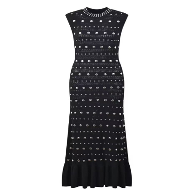 Nyári dollár gallér ujjatlan váll fodros, fém kötött ruhák