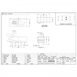 Slide kapcsoló SS24H25 fülnélkül, rövid csapok, függőleges húzás,nagy áramú audio kapcsoló, elektronikus kapcsoló otthoni készülékekhez