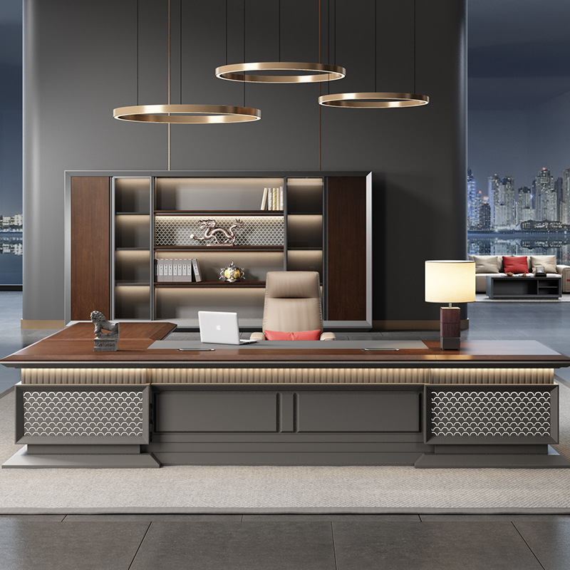 Modell DBT001 Luxus Executive Desk - Modern minimalista menedzser\\Irodai íróasztal világítással, prémium irodai íróasztal és székkészlet, lenyűgöző elnök\\íróasztala